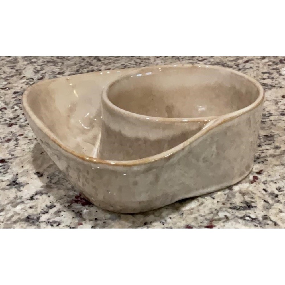 Creative Co-Op Stoneware Soup & Cracker Bowl Cream Reactive Glaze Divided *Read
